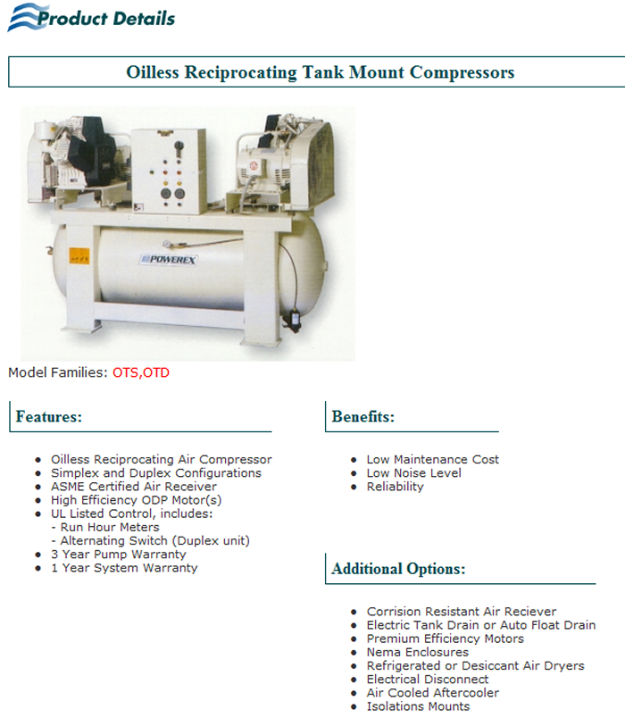 Oilless Reciprocating Tank Mount Compressors
